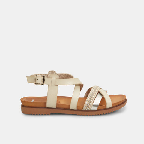 Sandalias de mujer con correa de cuerda y strass, Blanco Sandalias de mujer con correa de cuerda y strass, Blanco
